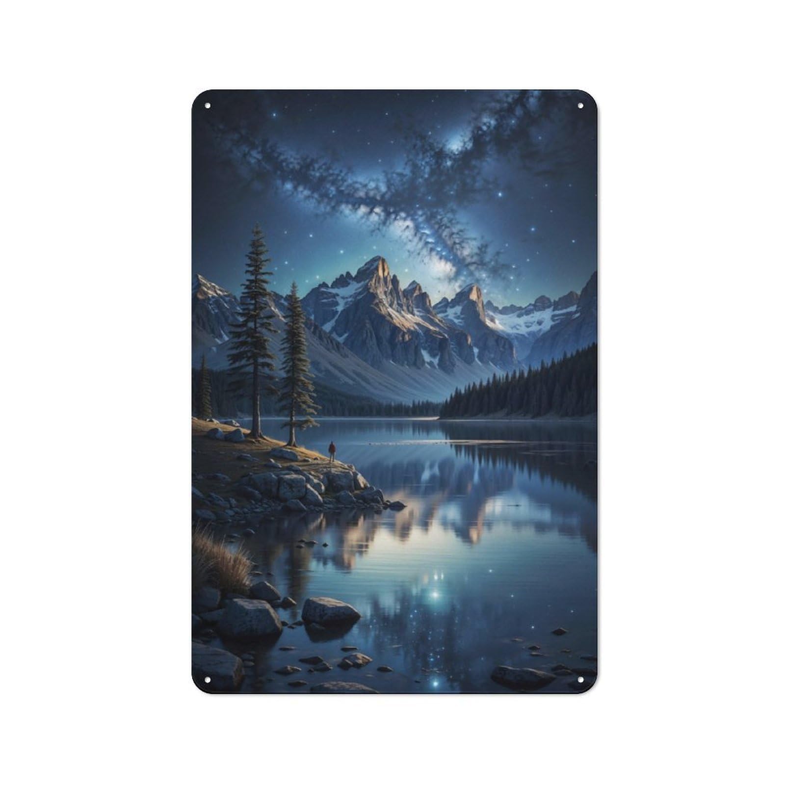 Junmoney Starlit Lake Serenity 30X20cm Retro Metal Sign With For Café Or Restaurant, For Collectors Decorating Cafés And Restaurants