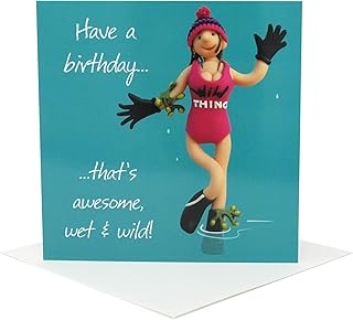 Holy Mackerel Wet and wild birthday, an Erica Sturla 15cm square cold water wild swimming themed female card from, blank inside for your message