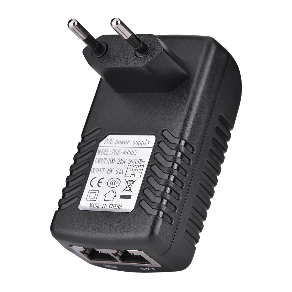 Tosuny Iniettore Poe a Parete, Adattatore di Alimentazione Adattatore Ethernet da 48 V 0,5 A Telefono/Fotocamera IP con Spina a Muro (Unione Europea)