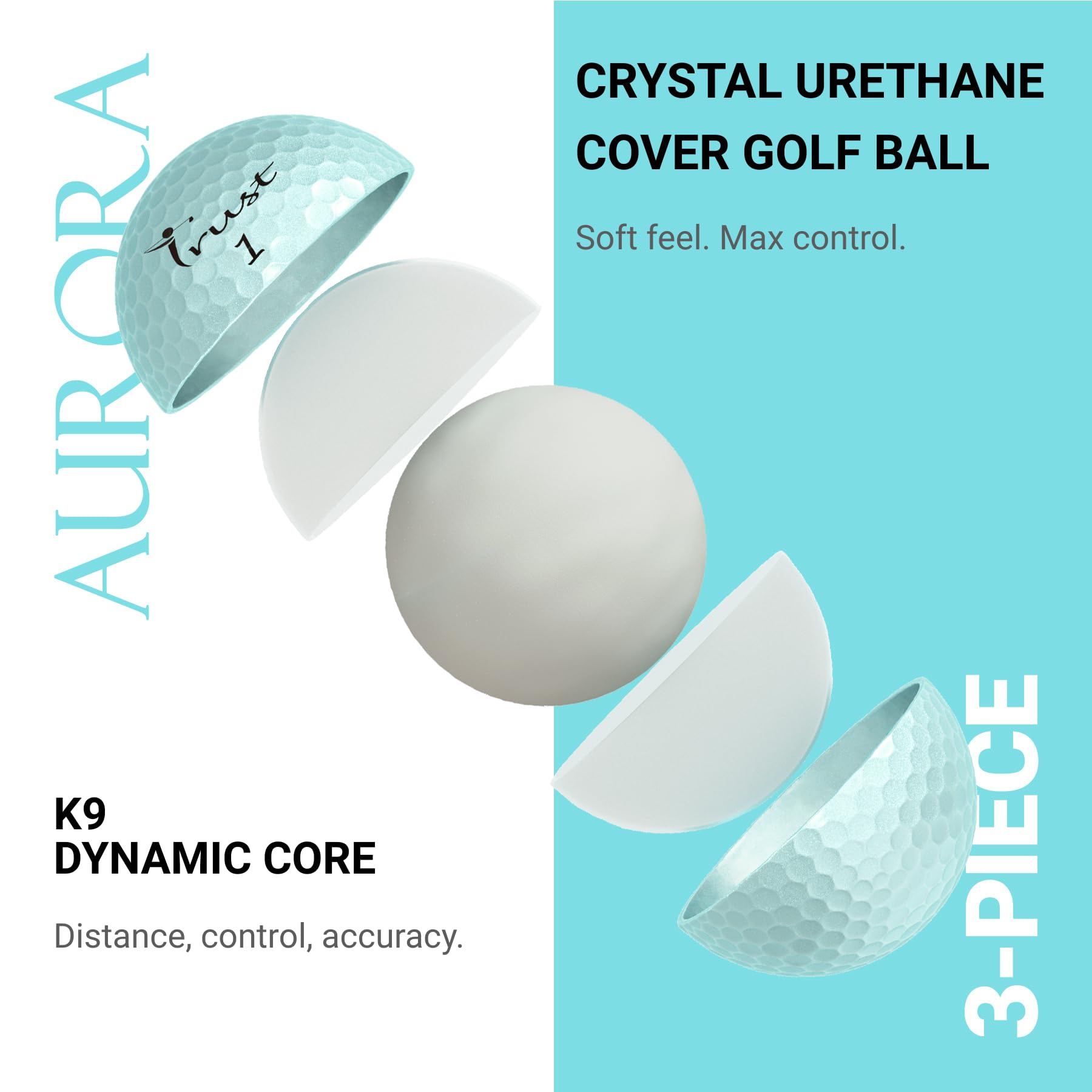 Trust Golfbälle Aurora - Auffällige Golfbälle, Weit und Gerade Fliegend, hohe Flugstabilität und Stoppkraft, Kristall-Urethan, Tour-Qualität, 3-Piece Dynamischer Kern, 12/48 Bälle