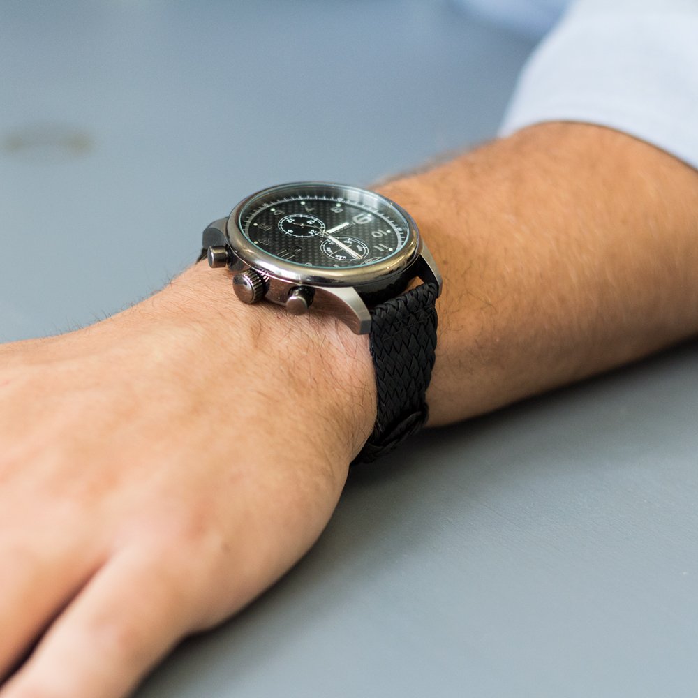 Clockwork Synergy® - 2 Piece Double Braided Perlon Watch Band (22mm, Black)