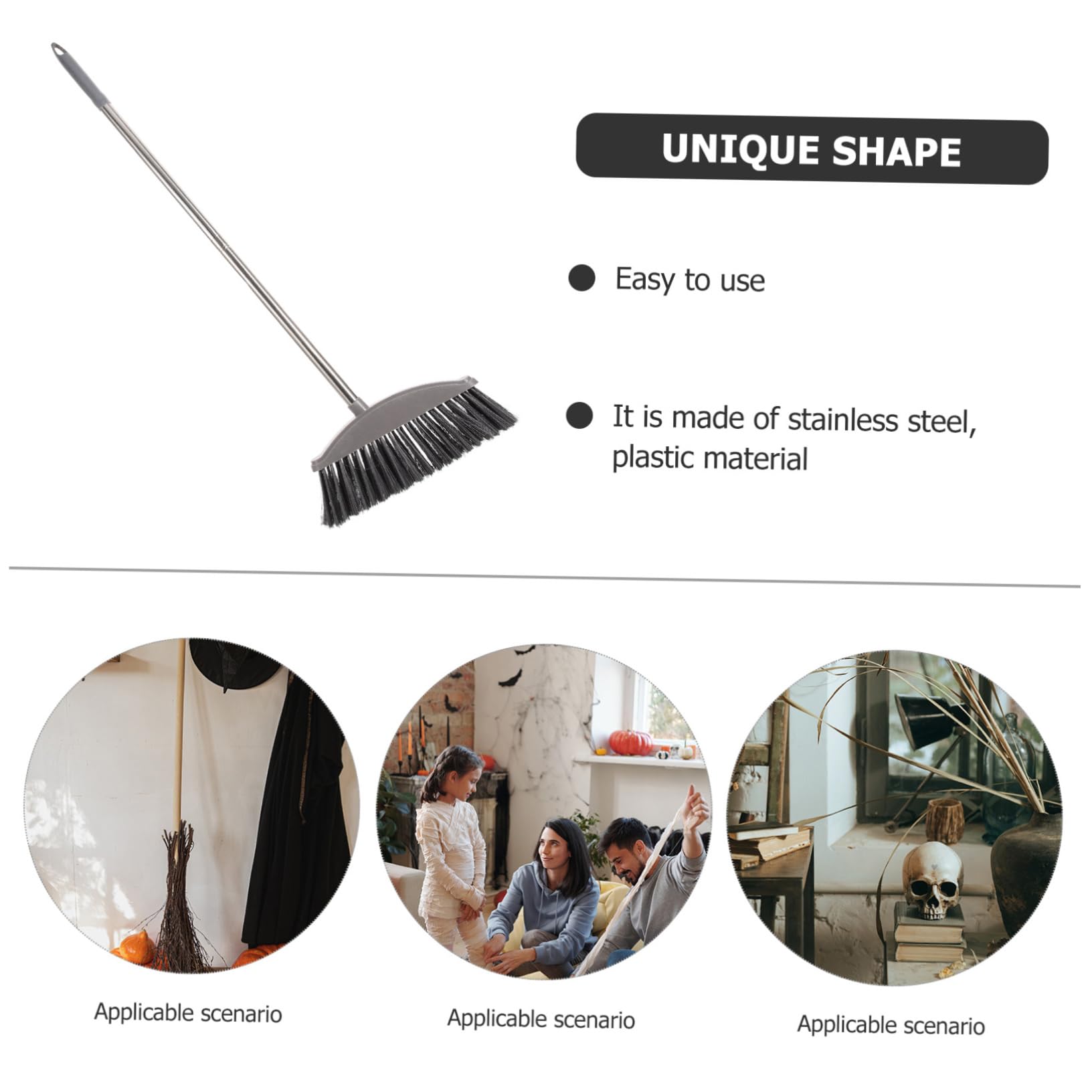 IWOWHERO Ergonomic Long Handle Broom for Floor Cleaning Reusable Broom for Hair Home Stable Sweeper Hair Cleaning Broom