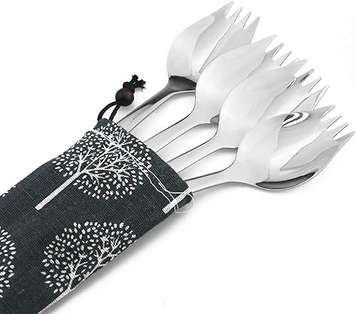 Miniatura 4 de 4 tenedores plateados para uso doméstico, campamento, viajes, senderismo, cuchara de acero inoxidable 1810, cuchara de postre de fideos, juego de