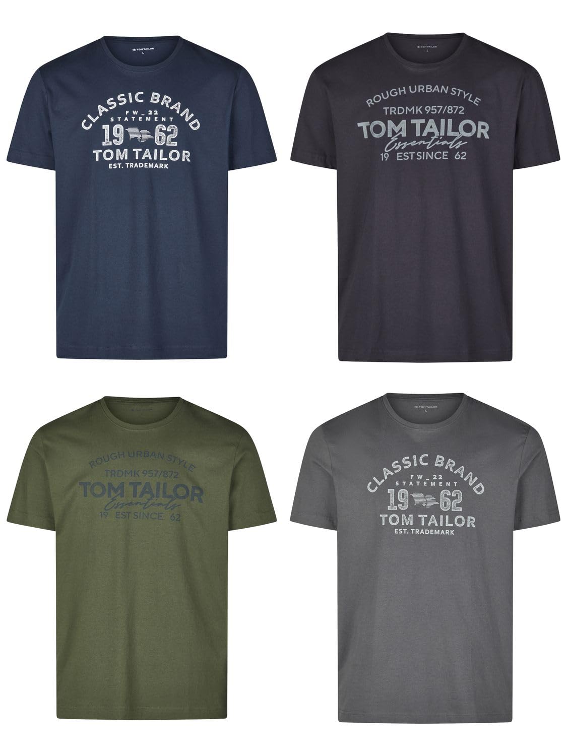 TOM TAILOR Maglietta da Uomo, a Maniche Corte, con Scollo Rotondo, vestibilità Normale, 100% Cotone, Nero, Bianco, Verde, Rosso, Blu, Grigio