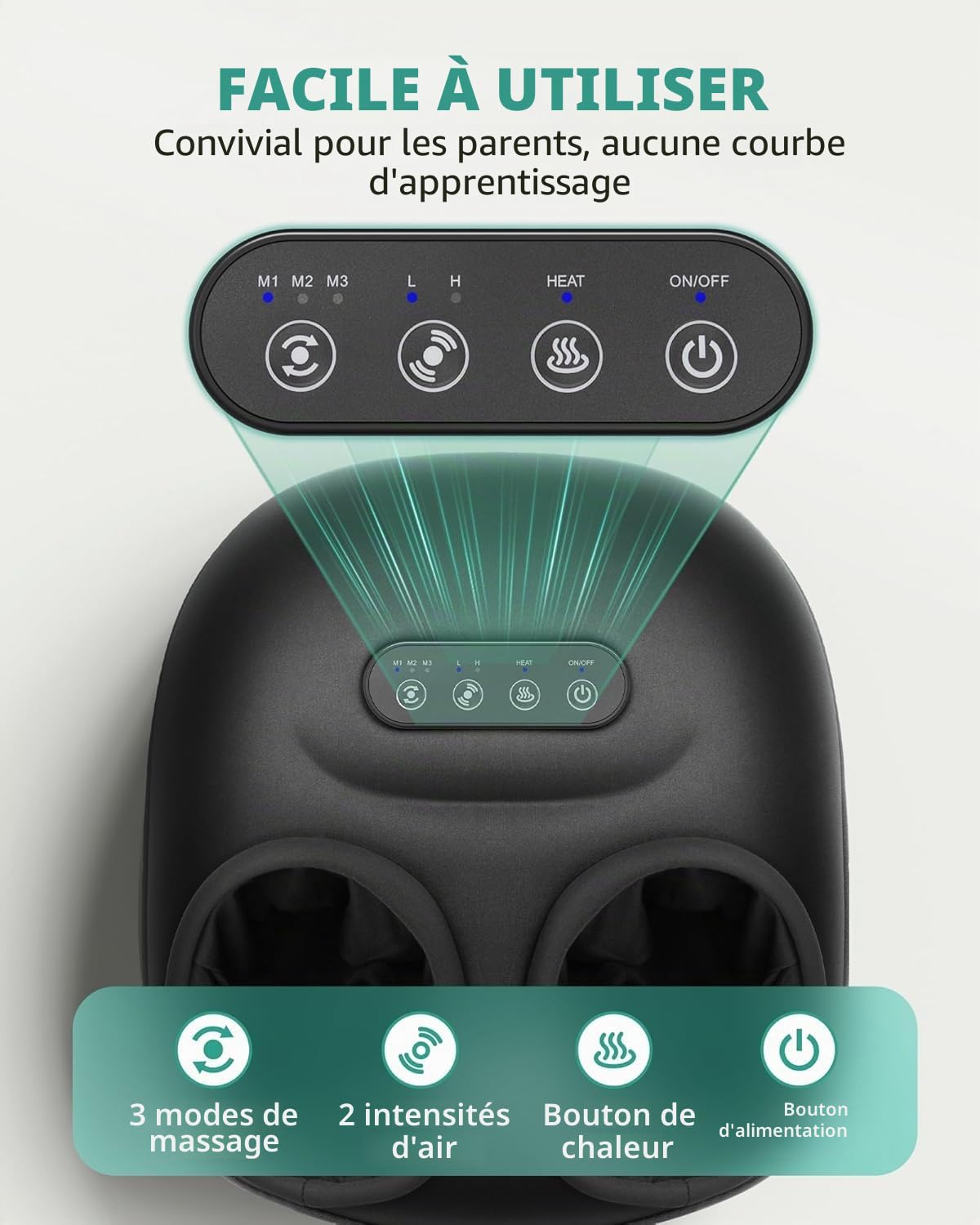 Medcursor Masseur Pieds Avec Chaleur, Appareil De Massage Des Pieds À Pétrissage Profond et Compression d’Air, Massage Shiatsu Des Pieds pour La Maison ou Le Bureau, Cadeau Femmes et Hommes (Noir)