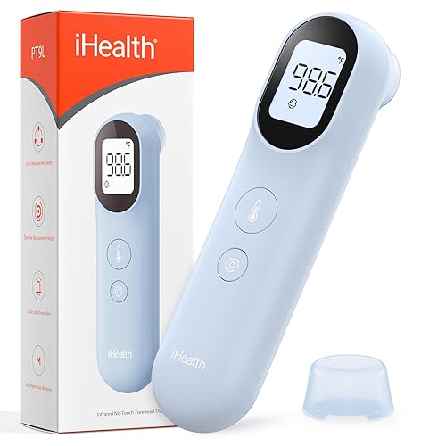 iHealth Termómetro digital infrarrojo para adultos y niños, termómetro para bebés con modo 3 en 1 y aviso de 3 colores, alarma de fiebre y modo