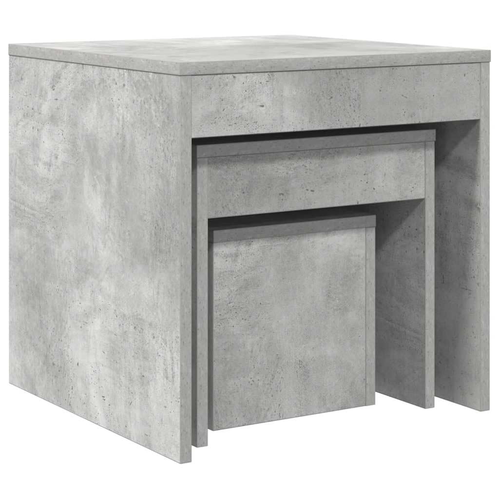 Set 3 Tavolini Impilabili Salvaspazio Grigio Cemento in Truciolato