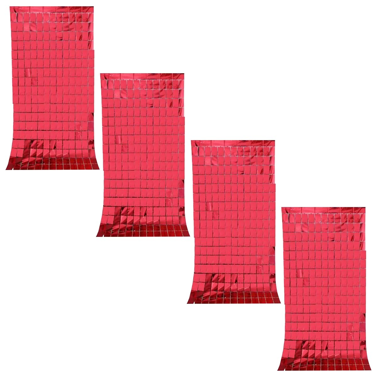 Rideaux à Paillettes Rouges 1x2m - Lot de 4 Panneaux Muraux Carrés