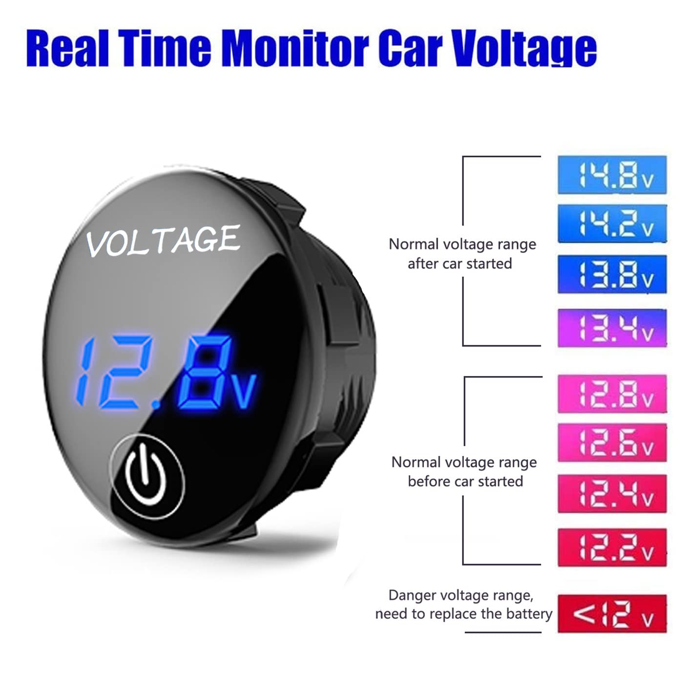 DC 12V 24V LED cyfrowy woltomierz wodoodporny miernik napięcia tester baterii dla samochodu łódź morze motocykl ciężarówka Camper ATV z niebieskim światłem ekran cyfrowy panel dotykowy