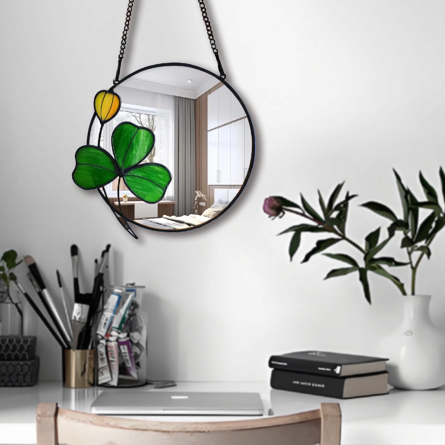 Amazon.co.jp: Holliveey Clover 壁装飾アートミラー、チェーン付き8