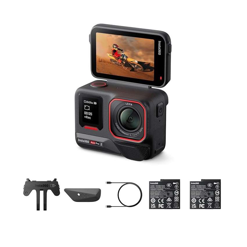 Insta360 Ace Pro 2 Standard Dual Battery Bundle -8K Action Camera impermeabile co-progettata con Leica, sensore da 1/1,3