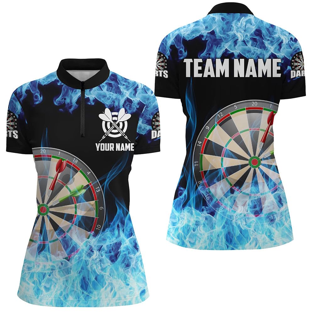 Blaues Feuer Dartboard Herren & Damen Darts Polo & Quarter-Zip Individuelle Darts-Shirts für Team Dart Trikots T1227