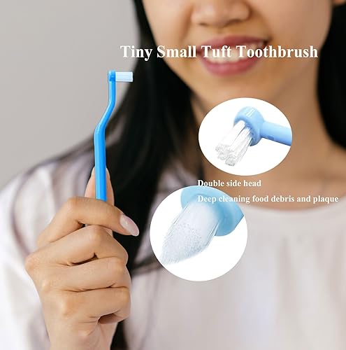 Miniatura 3 de FRUTA Cepillo de dientes de ortodoncia, 4 piezas, cepillo de dientes pequeño mechón dos en uno, cepillo interdental de doble cabeza, cepillo