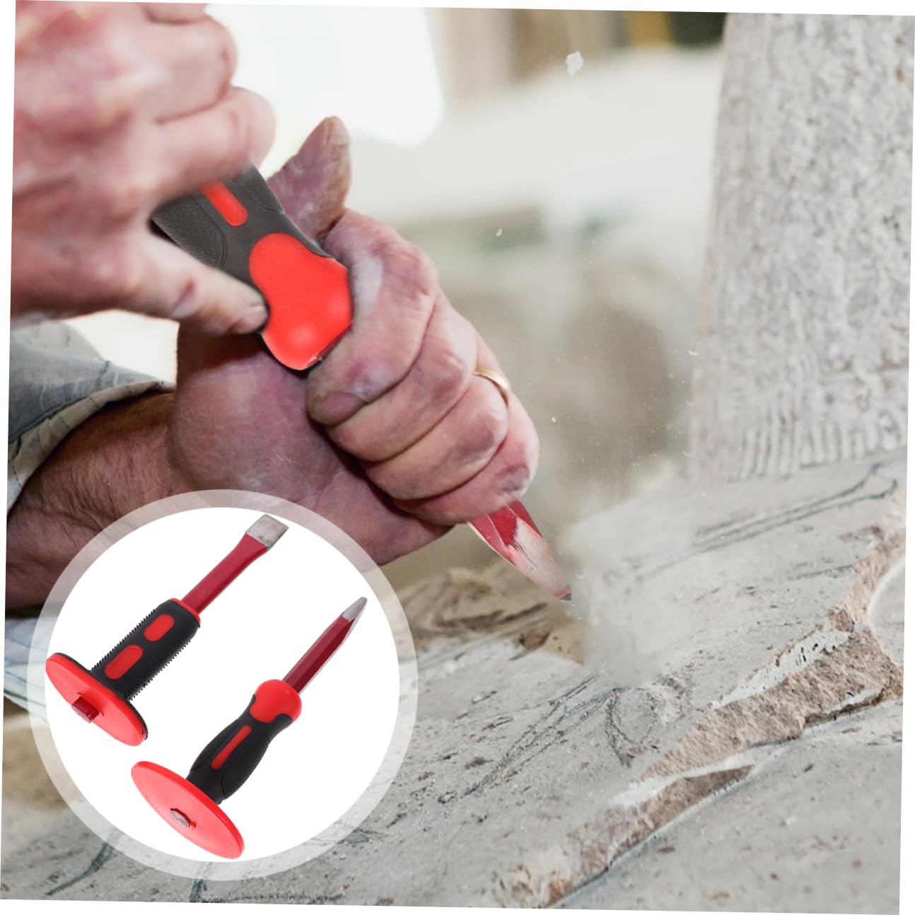 Lurrose Set di Scalpelli da Muratura 250 Mm in Acciaio al Cromo Vanadio, Scalpello per Pietra e Demolizione Impugnatura Antiscivolo e Protezione Mano, Utensile per Lavori Pesanti