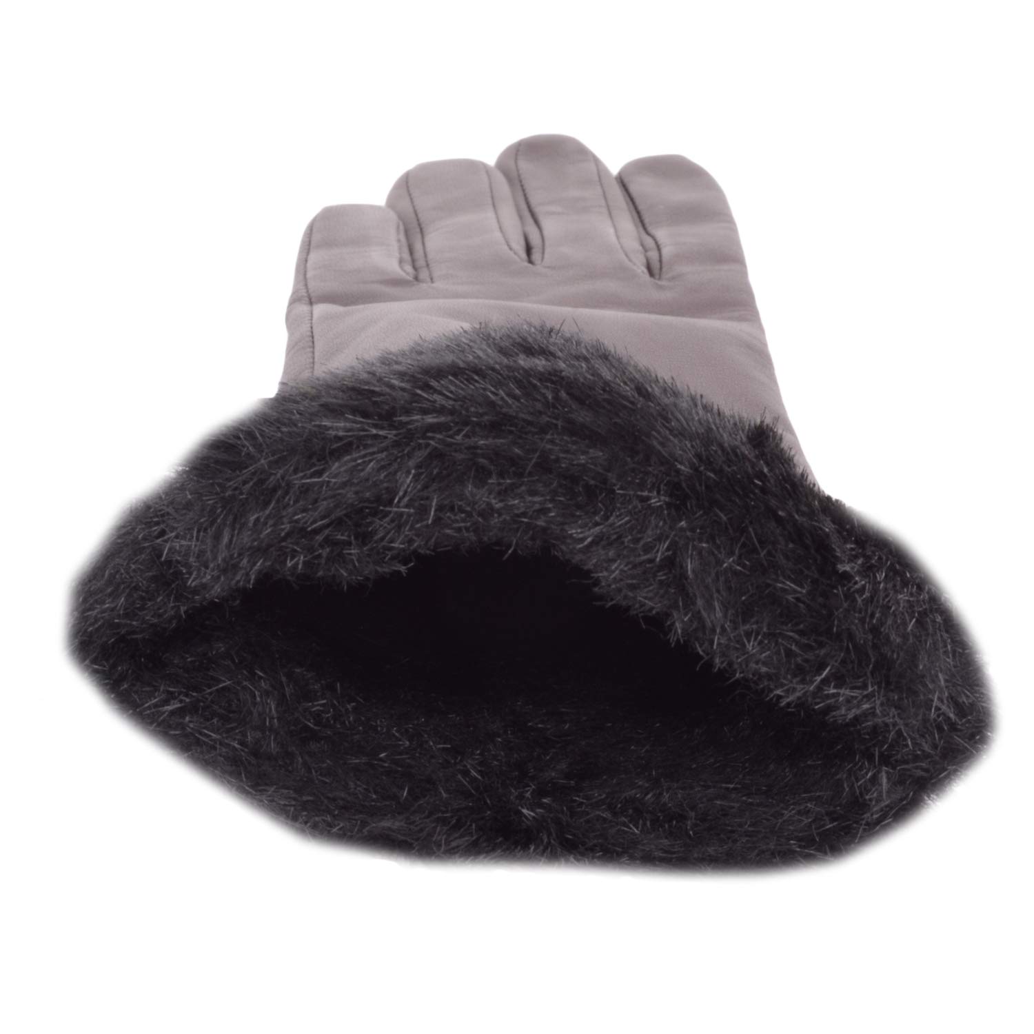 SNUGRUGS Leather Winter Gloves - Faux Fur Trim - Fleece Lined - Womens - Grey - Size M