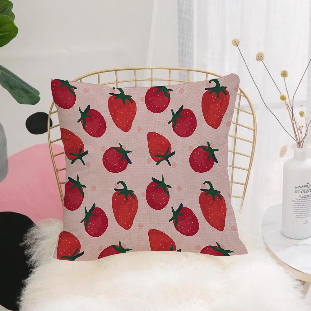 Hyosxw Pink Strawberry Vector Seamless Pattern. Red - A8 Cushion Cover,Throw Pillow Case Home Decorative For Living Room Bedroom Sofa Chair 18X18 Inch,Pink Strawberry Vector Seamless Pattern. Red Summer Flower Texture. Drawing Spr,Pillowcase 45X45cm