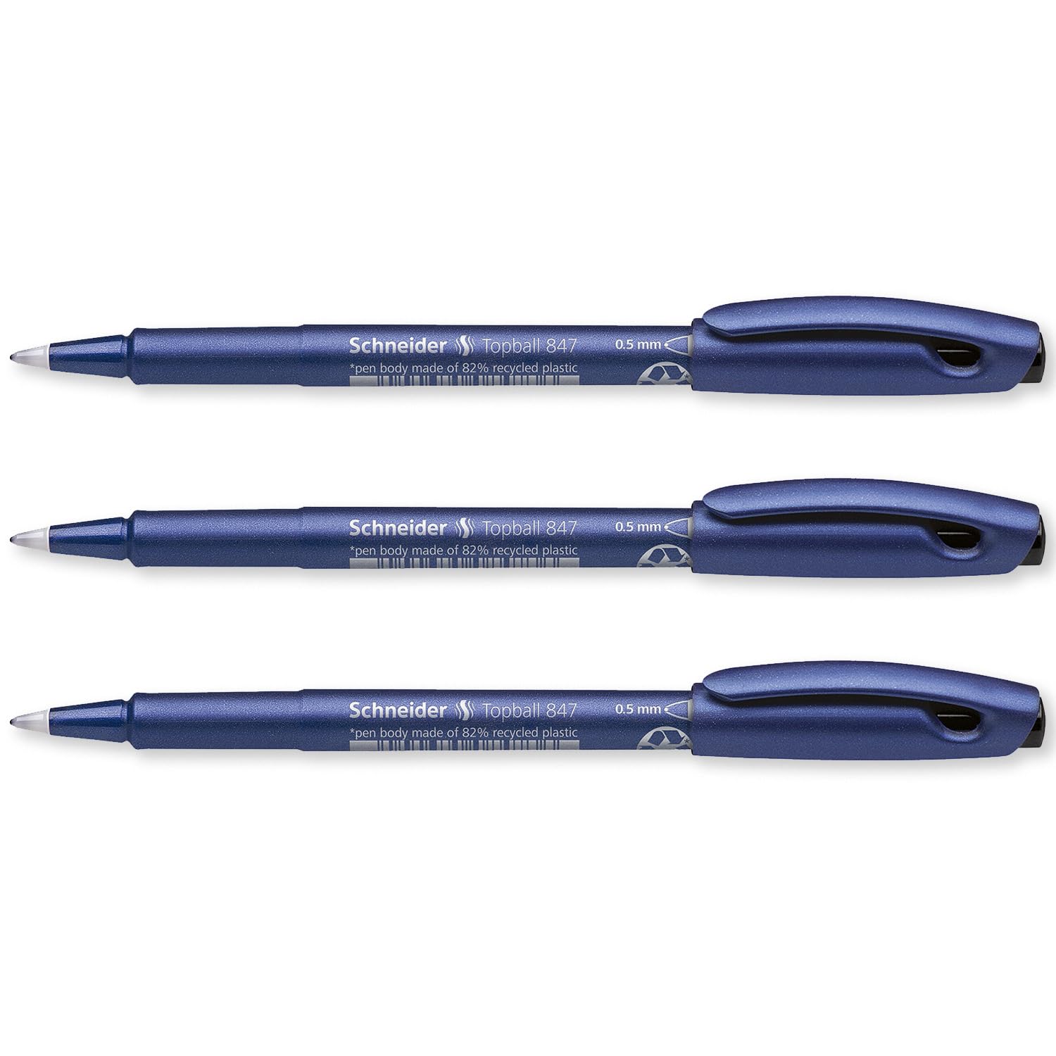 Schneider Topball 847 Rollerball Pen 0.5mm Smooth Writing Black Pack of 3