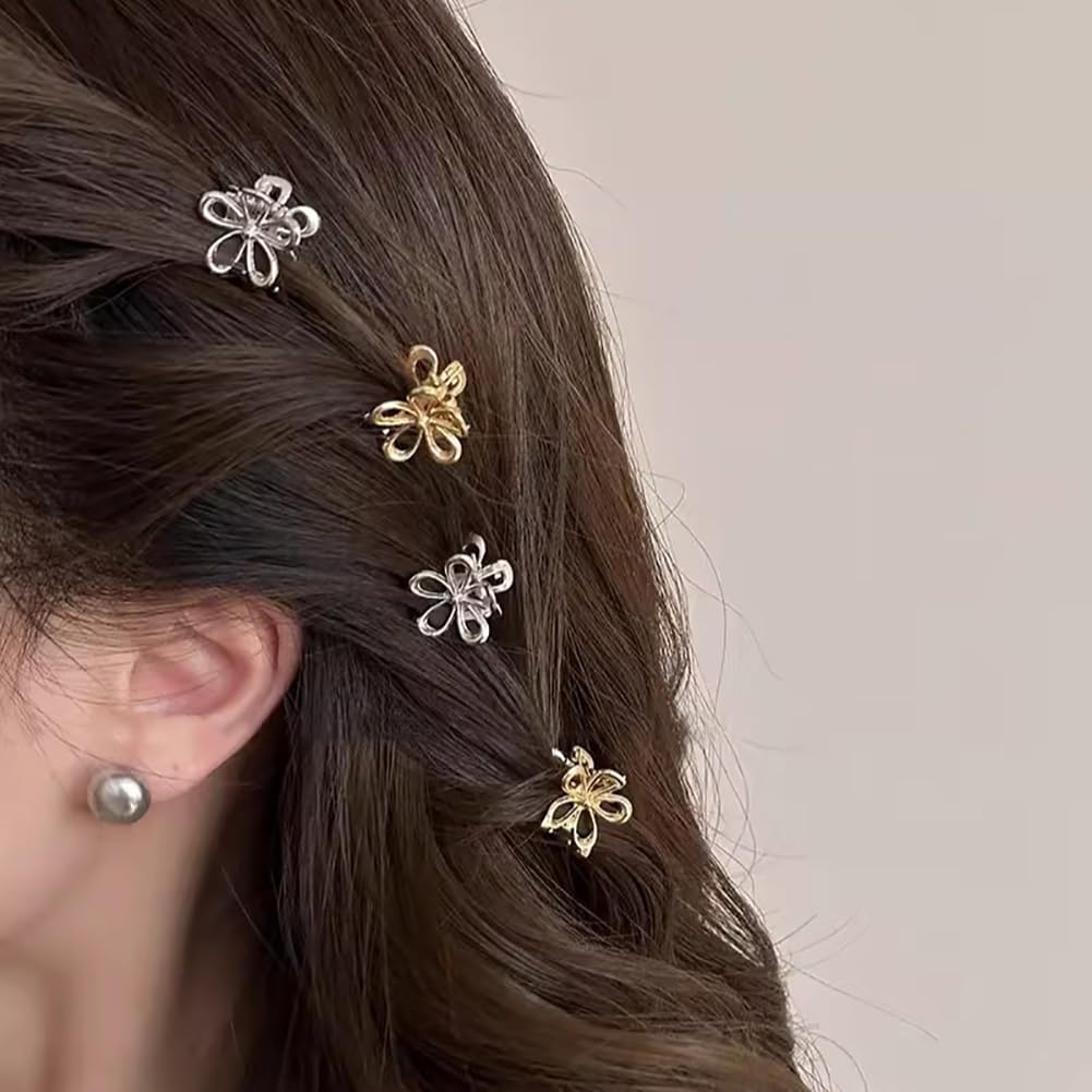12 Pcs Small Flower Hair Claw Clips Mini Metal Hair Claws Clamps Cute Floral Hair Barrettes Hollow Flower Hair Clips Grips Fine Hair Jaw Clips Non Slip Hair Claw Clips for Women Girls Silver - Image 4