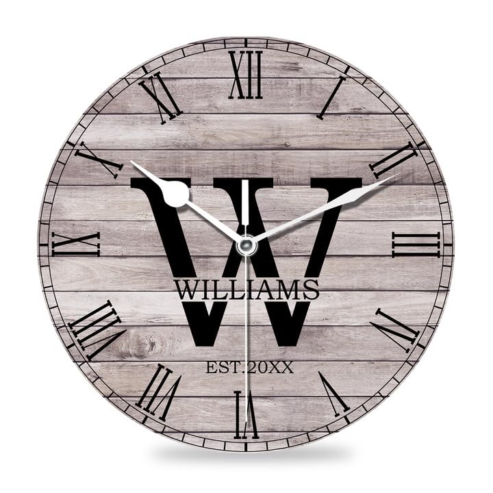 DadidycCustomized Family Name Wall Clock Wood Round Wall Clock Modern Style Decor for Home,Living Room, Bedroom,Office 14Inches