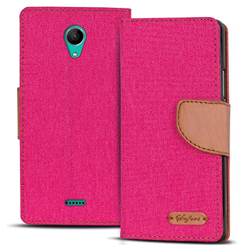 Verco Coque pour Wiko Freddy, Étui Portefeuille Compatible avec Wiko Freddy Case Textures de Fibre Housse de Protection, Rose
