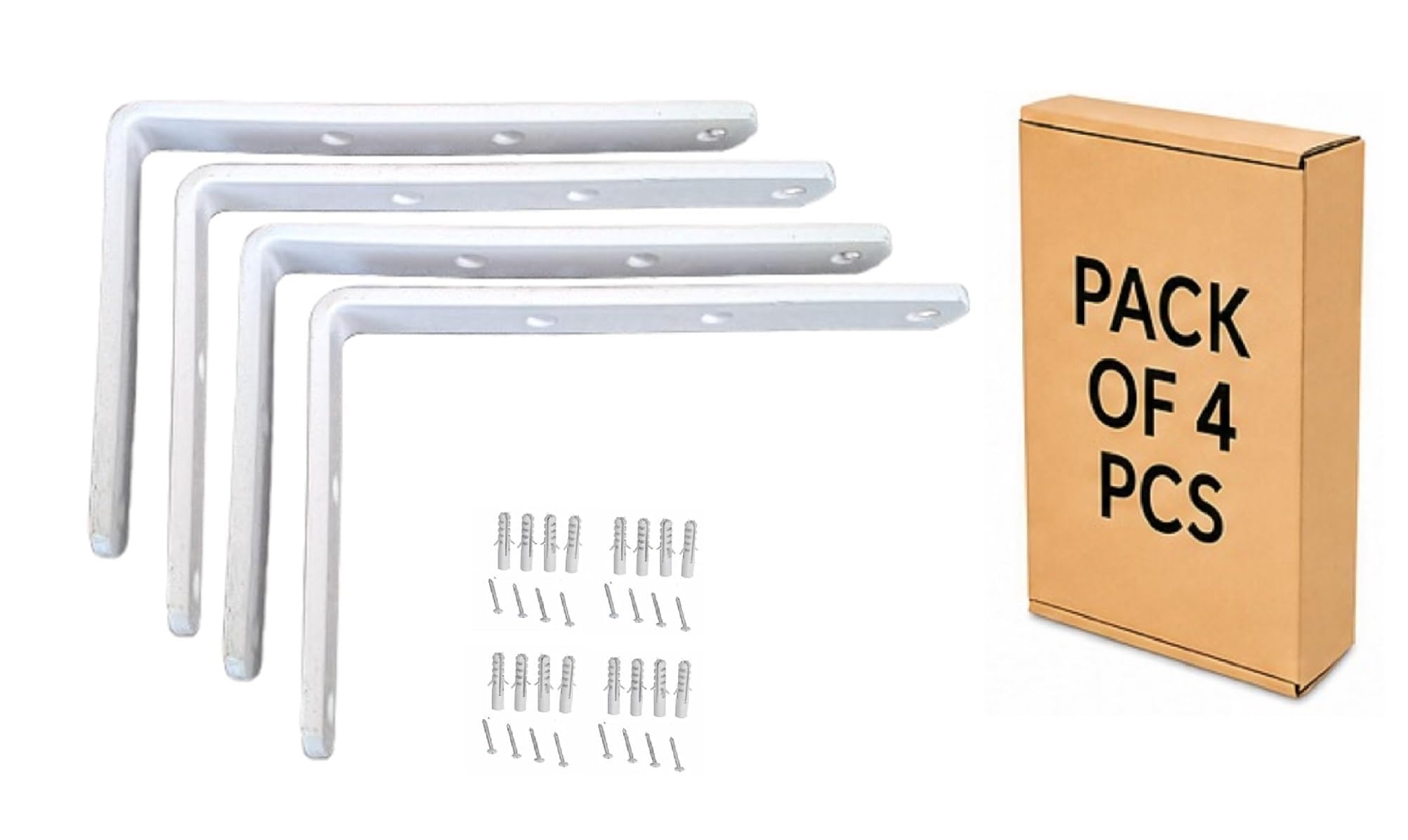 Q1 Beads 4 Pack Metal 6 x 4 inches Heavy Duty 30 Kgs. Load Capacity L Clamp Angle Bracket L Bracket for Wall Shelf,Rack, Home,Shop, Showroom (6 x 4 Inches, White Powder Coated)-image-32