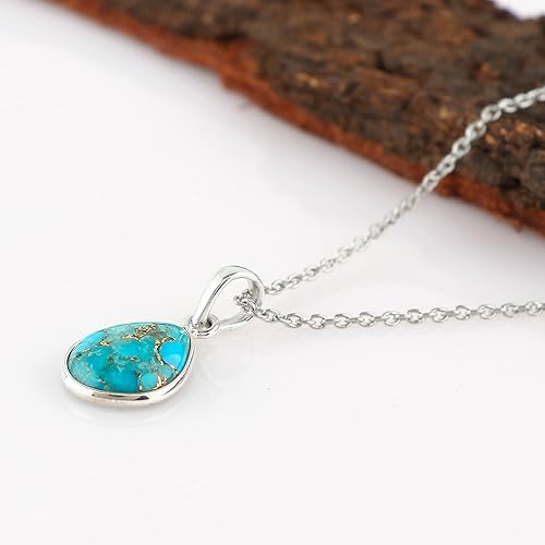 Miniatura 4 de Solid 925 Sterling Silver Necklace - Natural Blue Turquoise Gemstone Bezel Pendant - Designer Boho - Handmade - Elegant Jewelry - Minimalist - Gift