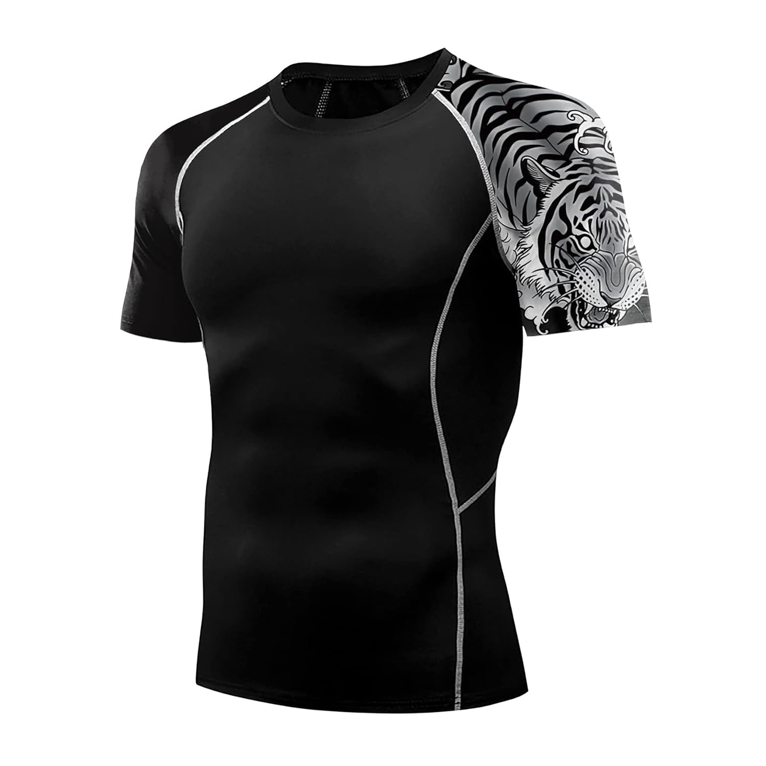 Men's Rash Guard Shirts Sun Protection UPF 50+ Short Sleeve BJJ Jiu Jitsu Workout Swim Compression Shirt