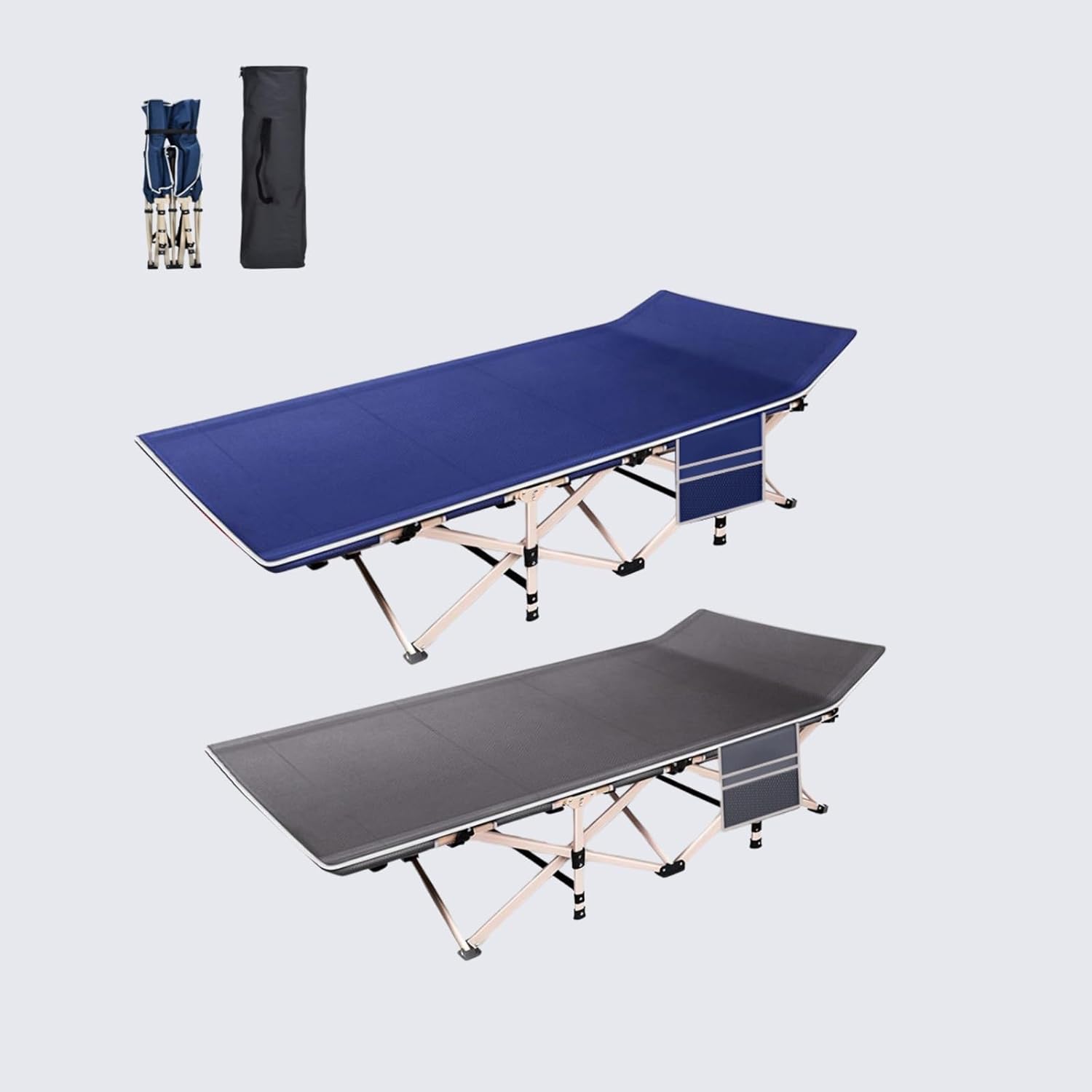 Folding Camping Cot for Adult, Camping Cot with Carry Bag and Side Pockets, Portable Camping Cot, Sleeping cot for Outdoor Trips, Camping, Beach Vacations(Gray), Grey, GH-07