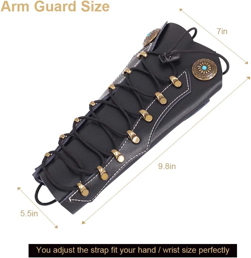 Tophunter Archery Armguard，Handmade Leather Forearm Protector Bracers，Adjustable Arm Guard Protective Gloves for Left Hand with Laces Wristband，Bow Gear Accessories for Hunting Recurve Traditional Bow