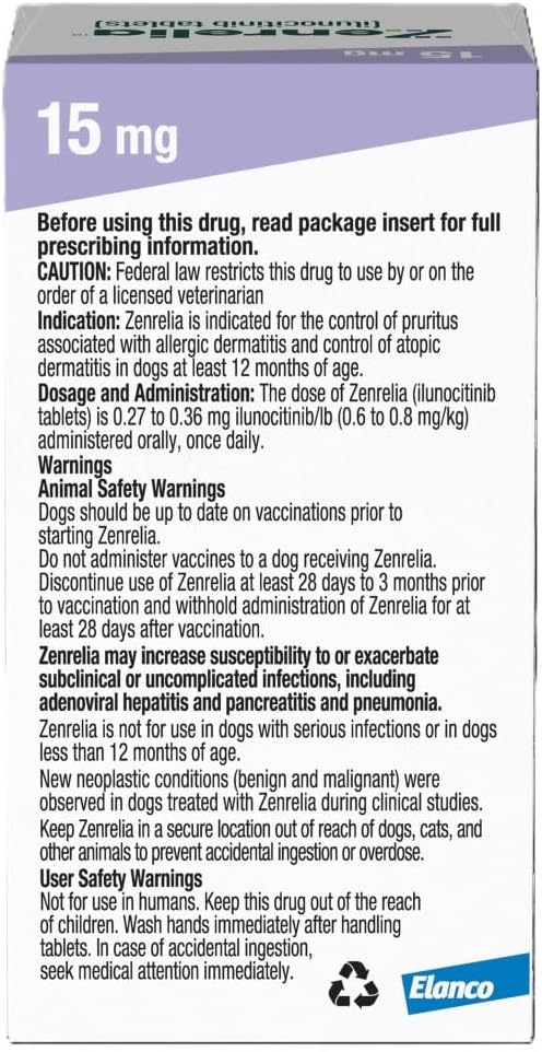 Zenrelia (ilunocitinib Tablets) | Once Daily Prescription Itch Relief for Dogs | 15 mg mg (90 Count)