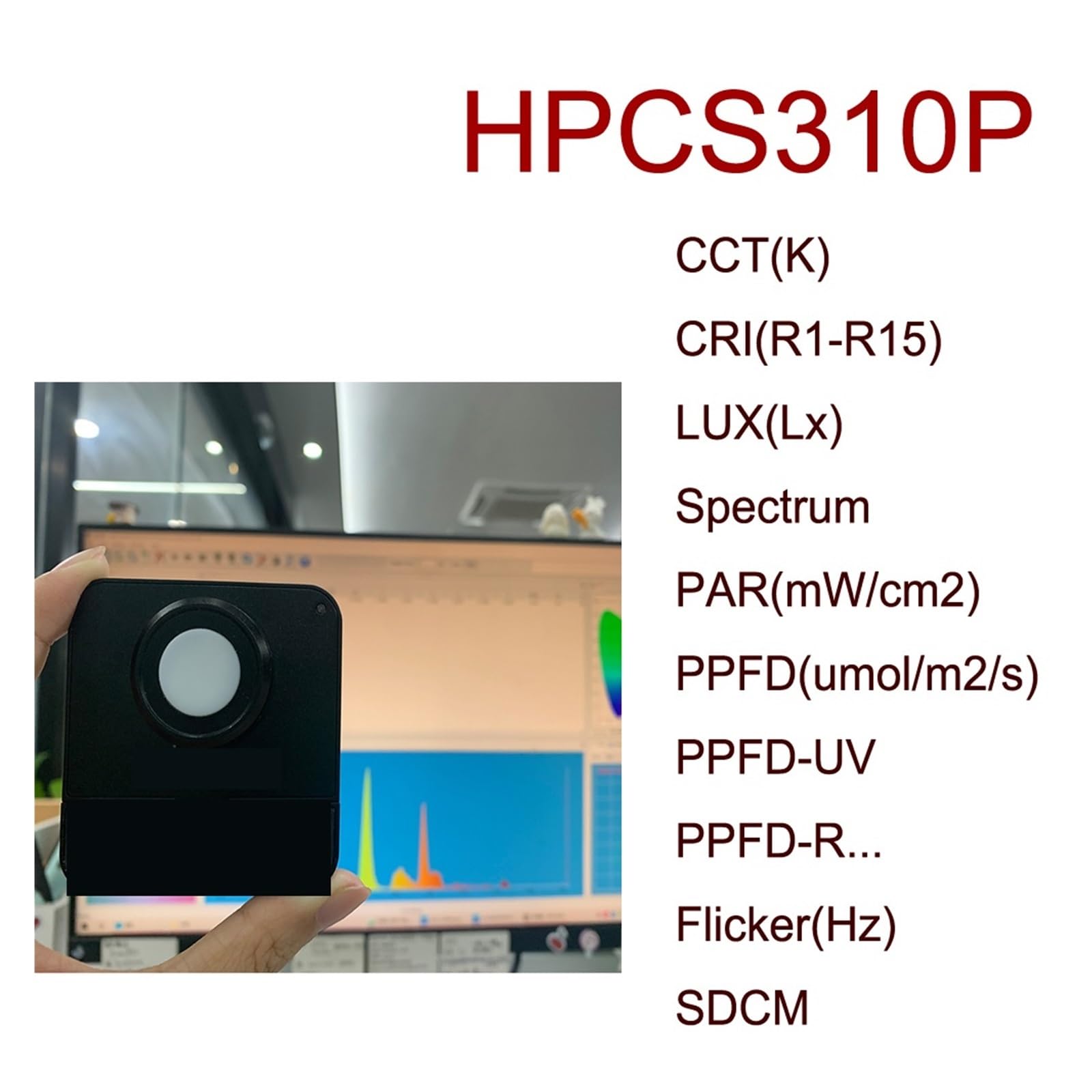 Tragbares Lichtspektrometer HPCS310P HPCS330P PPFD Licht PAR DLI Meter Flimmertest CCT Ra Tester Labor und Industrie(HPCS310P no screen)