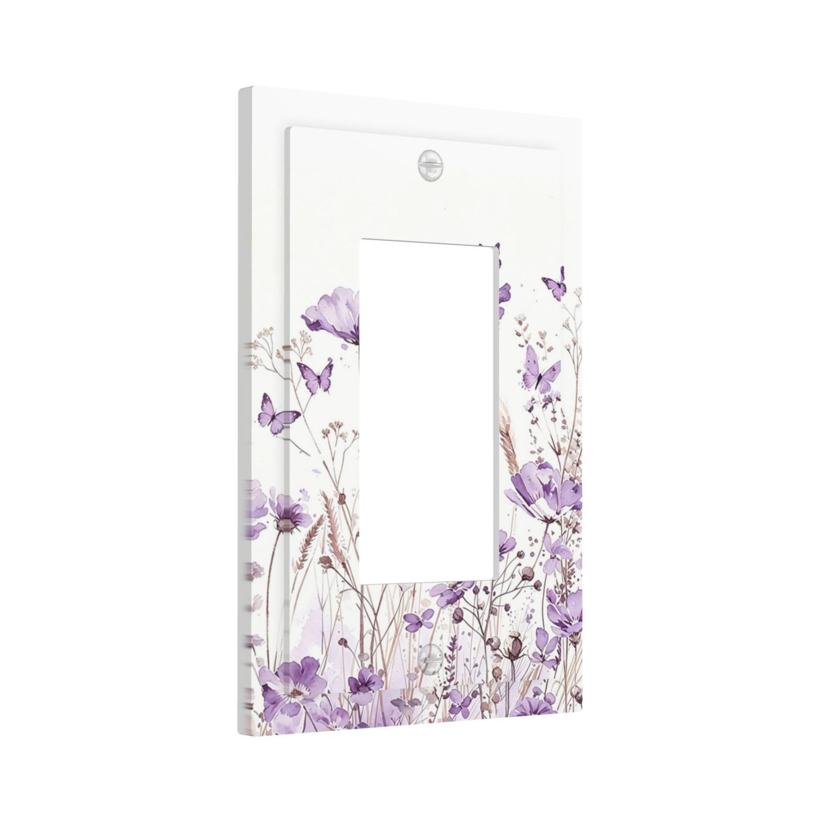 Sghxwp Outlet Covers Boho Watercolor Purple Wildflower Single Rocker Light Switch Plate Decorative Lavender Floral Butterfly 1 Gang Wall Plate Gfci Electrical Switchplate for Bathroom Home Decor