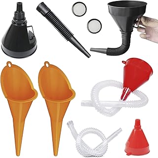 OBPSFY 6 Pack Plastic Funnel With Extendable Flexible Spout Set,Multi-Functional Oil Funnel with Detachable Spout + Long Mouth Funnels for Cars and Motorcycles, Engine Oil, Liquid, Diesel