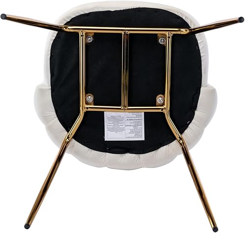 Miniatura 7 de Juego de 2 sillas de comedor de terciopelo tapizadas con patas de metal dorado crema de mediados de siglo, modernas sillas decorativas para sala de