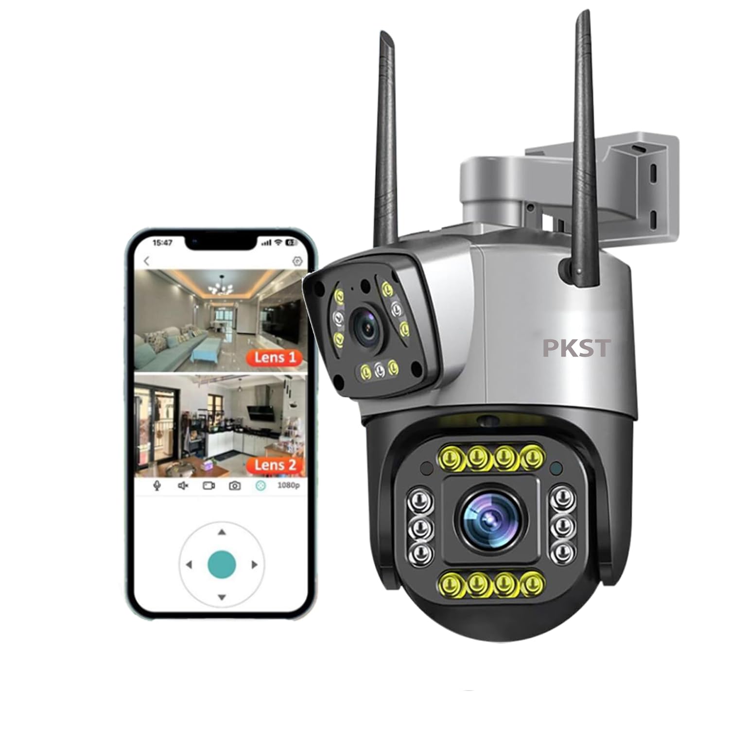 PKST WiFi Security Camera, 2-Way Voice Call 10-15m Human Ear Level Pickup, 6MP Motion Detection 110-240V Rotatable IP66 Surveillance Camera for Outdoor (Dual Lens PTZ) (B0CP2CWCVP) Amazon Price History, Amazon Price Tracker