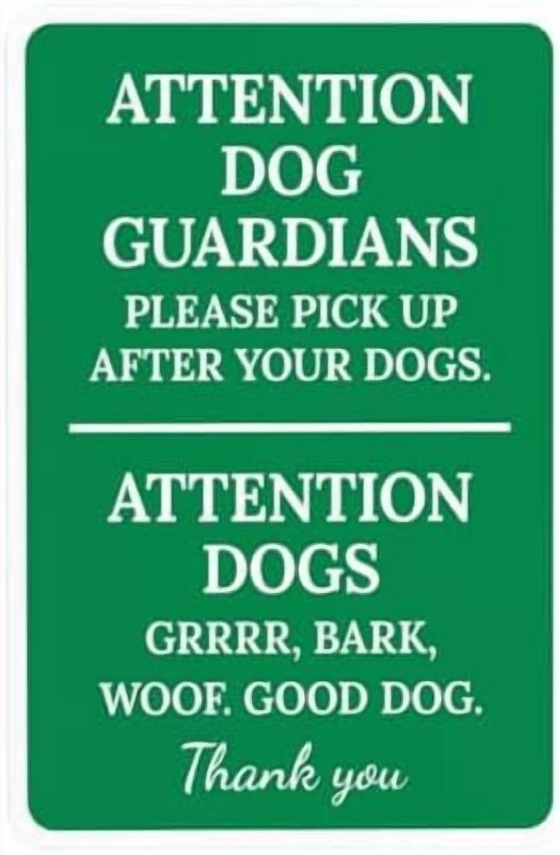 (2-Pack) Metal Tin Sign Attention Dog Guardian Please Pick Up After Your Dog Warning Sign, Clean Up Dog Poop Security Signs for Business Home Garage Street Wall Safety Caution Custom Decor 8 x 12 Inch