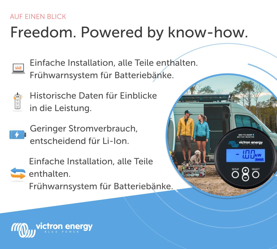 Victron Energy BMV-712 Smart Batteriemonitor - 6.5-70 VDC - Fungiert als Batteriewächter - Display und Bluetooth - Schwarz
