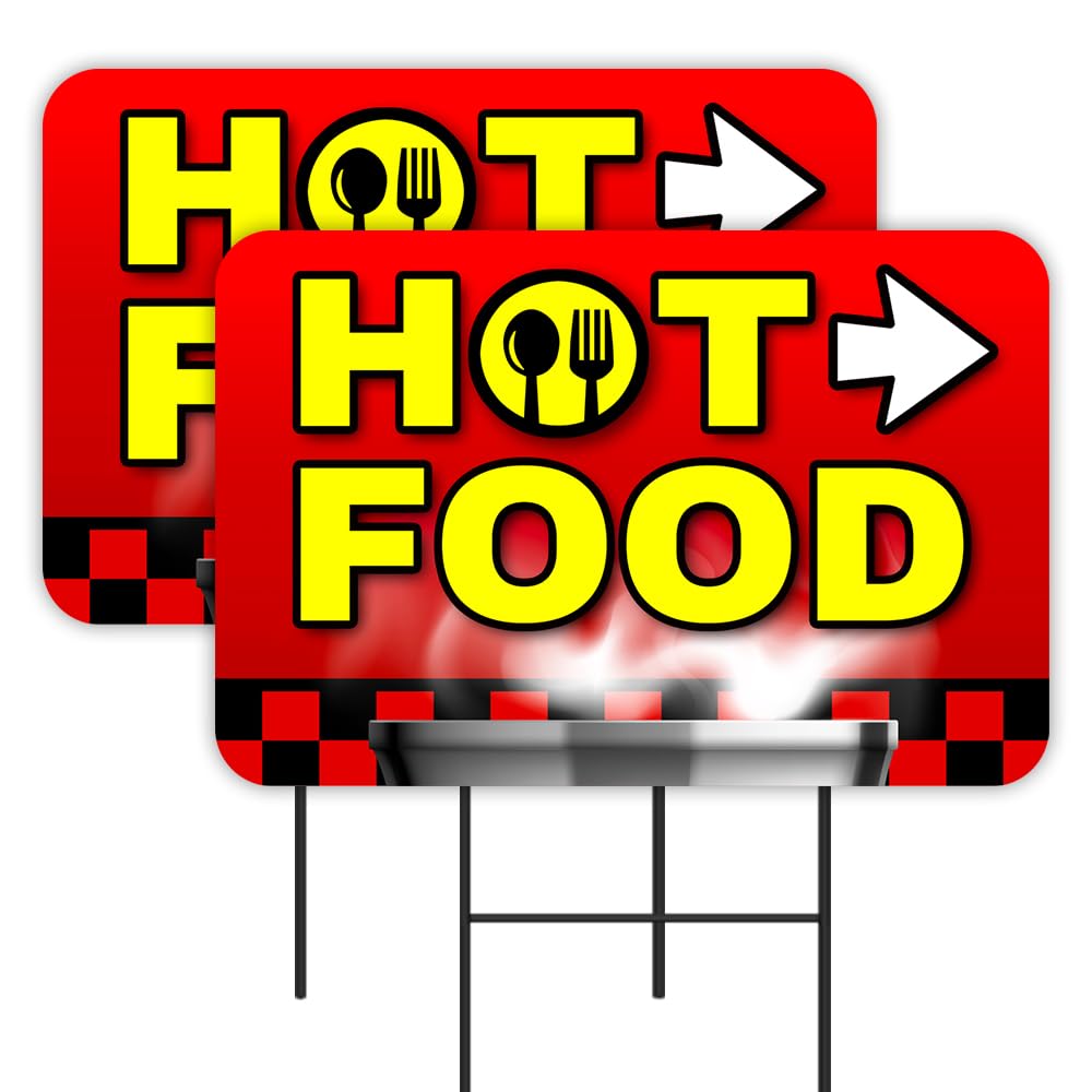 Vista Products Hot Food 2 Pack Double-Sided Yard Signs 16" x 24" with Metal Stakes (Made in Texas)