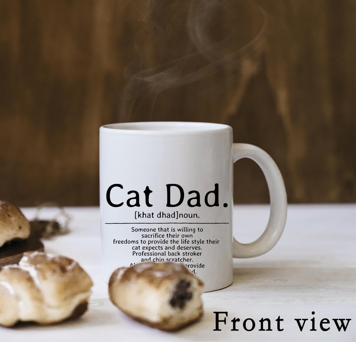 QUICQOD Cat Dad Gifts: Coffee Mug, Cat Lovers Ceramic Cup, 11 Oz White Mug - Image 2