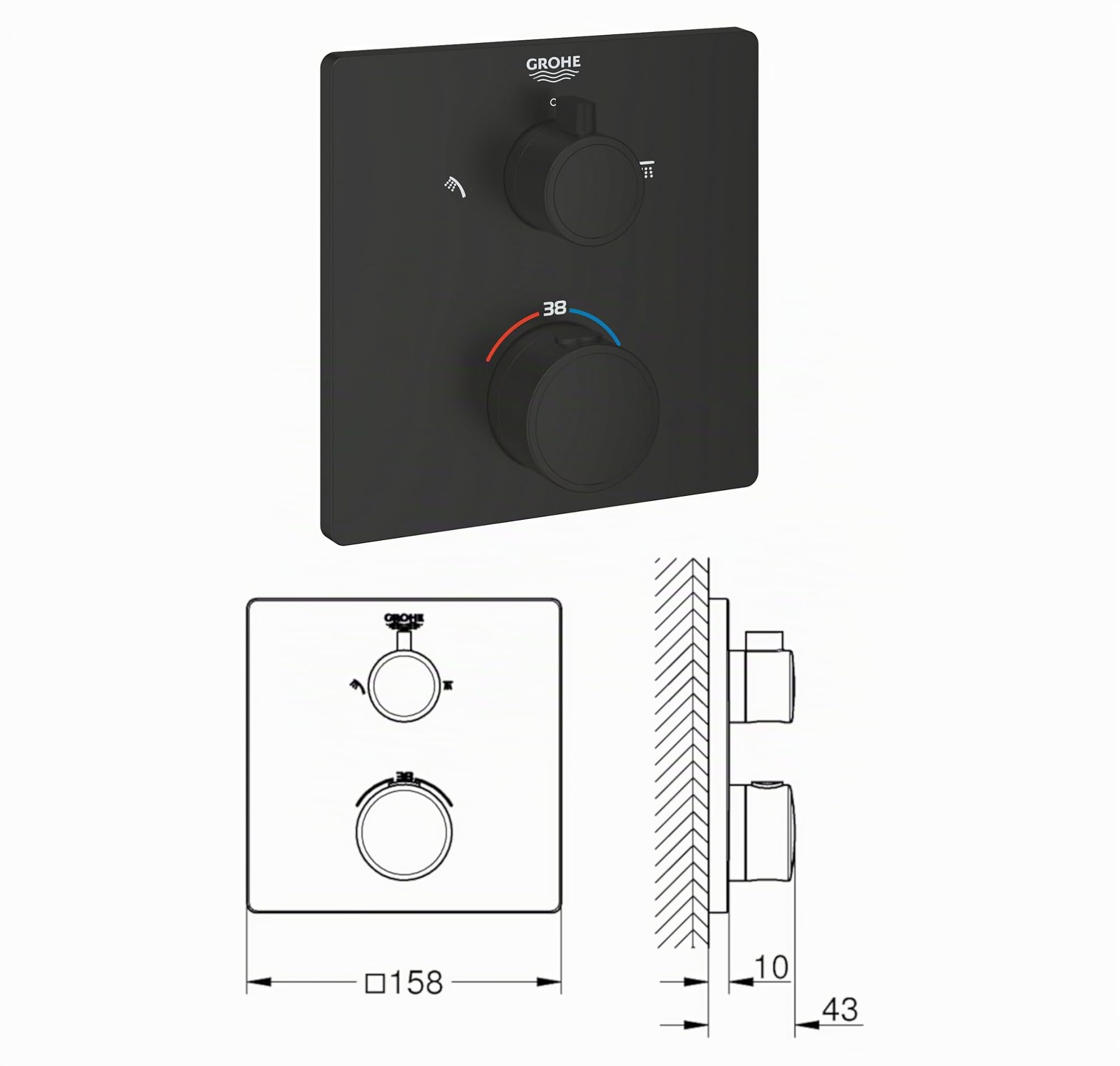 vanvilla Duschsystem Unterputz mit Duscharmatur Grohe schwarz GS05-ob