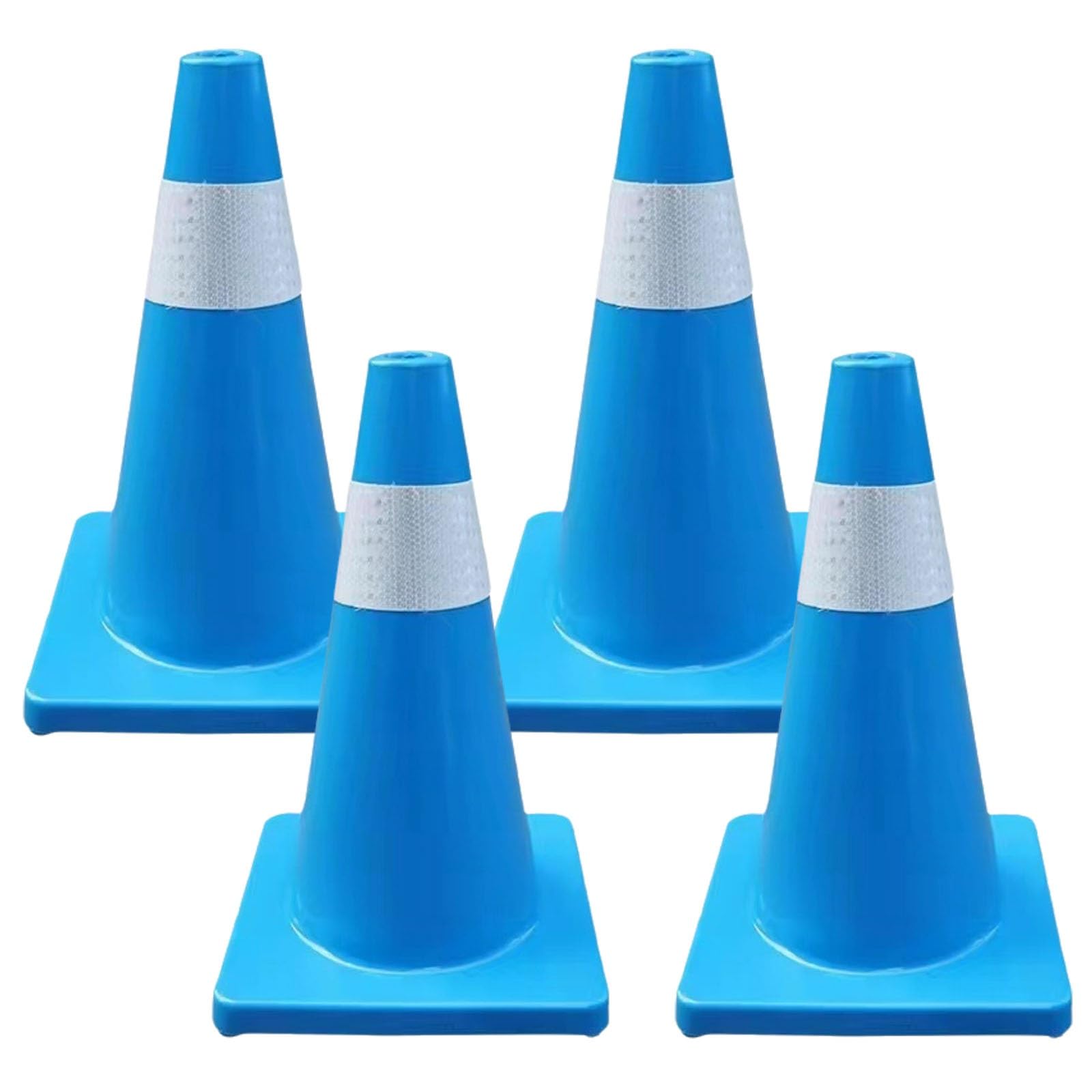 Lot De 4 Cônes De Signalisation, Cônes De Sécurité en PVC Haute Flexibilité pour Travaux Routiers, Parkings, Entrepôts Et Autoroutes, Utilisation Intérieure Et Extérieure(Light Blue)