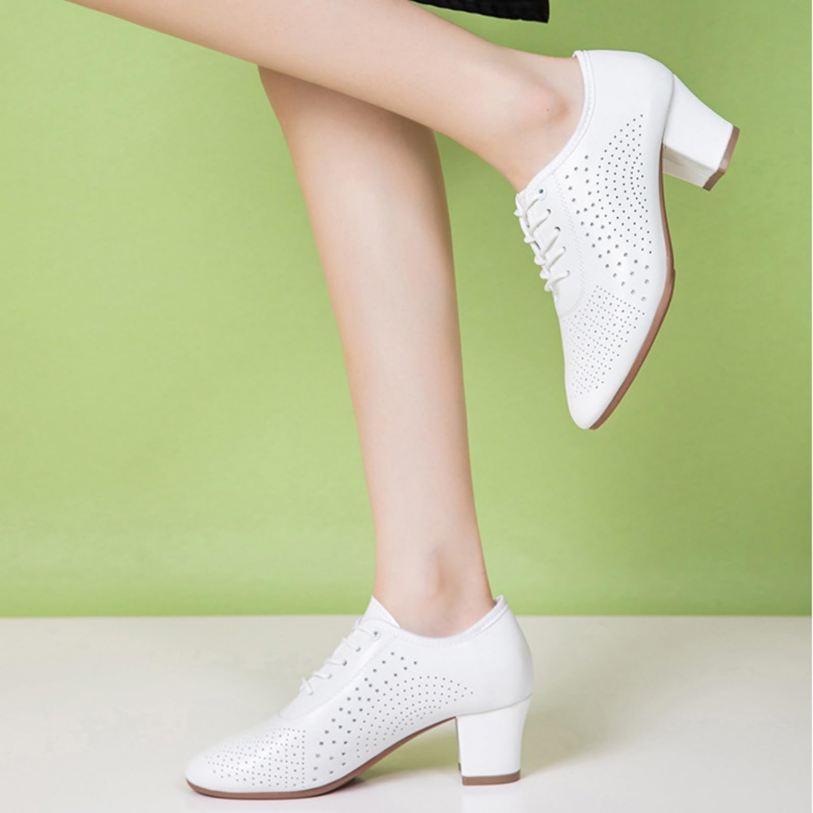 Zapatos Baile Latino Mujer Zapatos Modernos de Salón con Cordones Tacón Bajo de Cuero Transpirables para Bodas Y Fiestas
