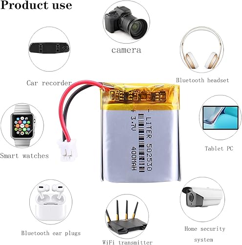 Miniatura 5 de Batería recargable del ion del polímero de litio de la batería del litro 3.7V 400mAh 502530 Lipo con el conector PH-2.0