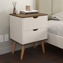 Mesa de Cabeceira Madri Criado Mudo Quarto Com 2 Gavetas Off White/Canela