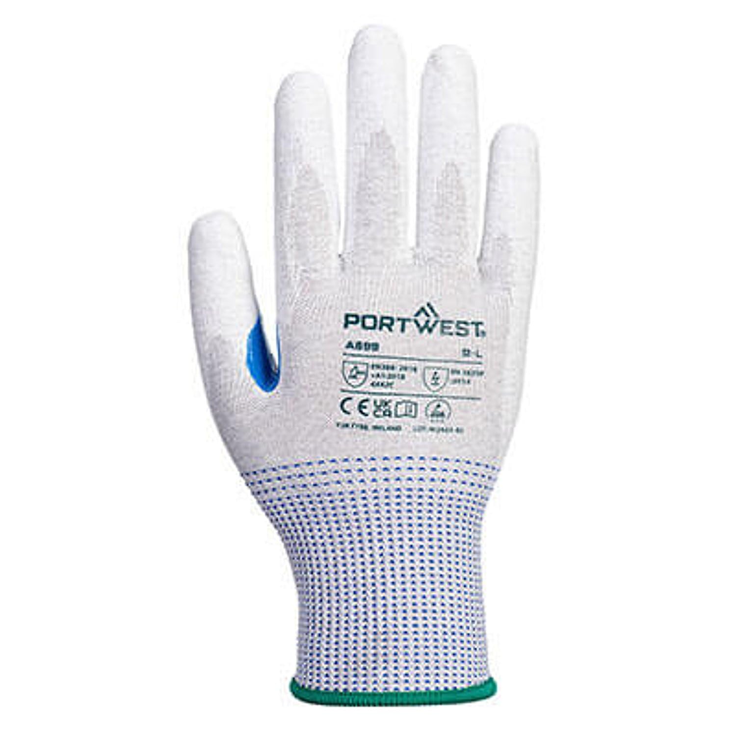 Portwest - Gants paume enduite PU ESD résistant à la coupure de niveau C (Pack de 12) S Gris / Blanc