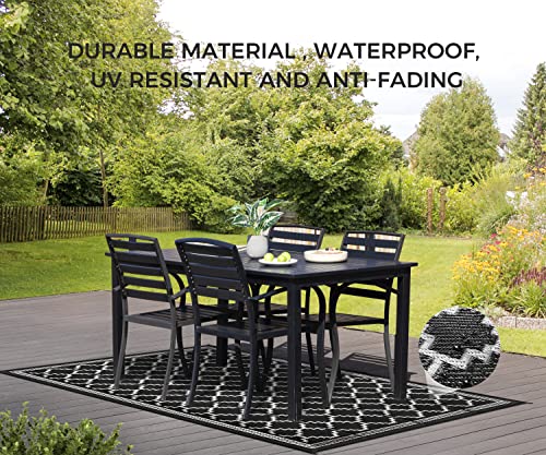 Joybest Outdoor Rug 5X8 Ft Waterproof Reversible Mats, Plastic Straw Rug Modern Area Rug For Indoor Outdoor, Patio, Backyard, Deck, Picnic, Beach, Trailer, Rv Camping, Black White Geometric #TOP4