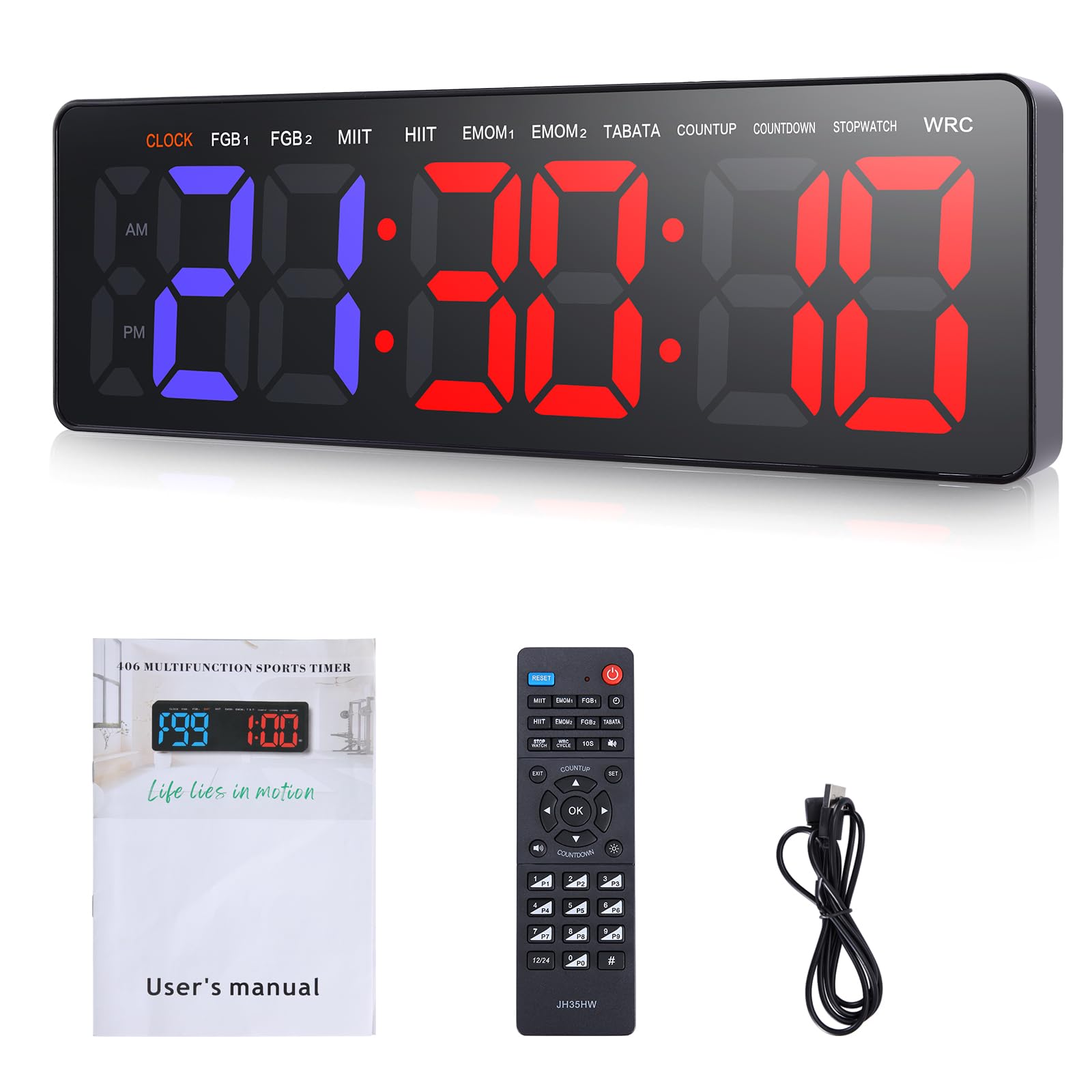 Timer Sport Fitness Grande Ecran Minuteur Mural Télécommande pour Intervalles Boxe Tabata EMOM HIIT
