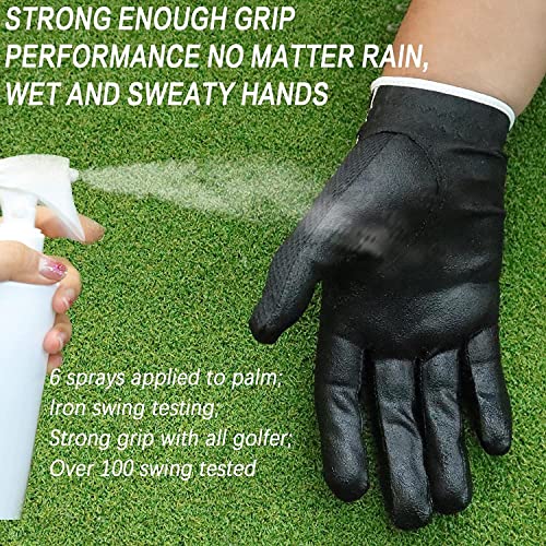 FINGER TEN Golf Gloves Men Left Hand Right Rain Grip Weathersof Value 5 Pack,Mens Golf Glove Wear Resistant Non Slip All Weather Soft Durable (Black - Image 4