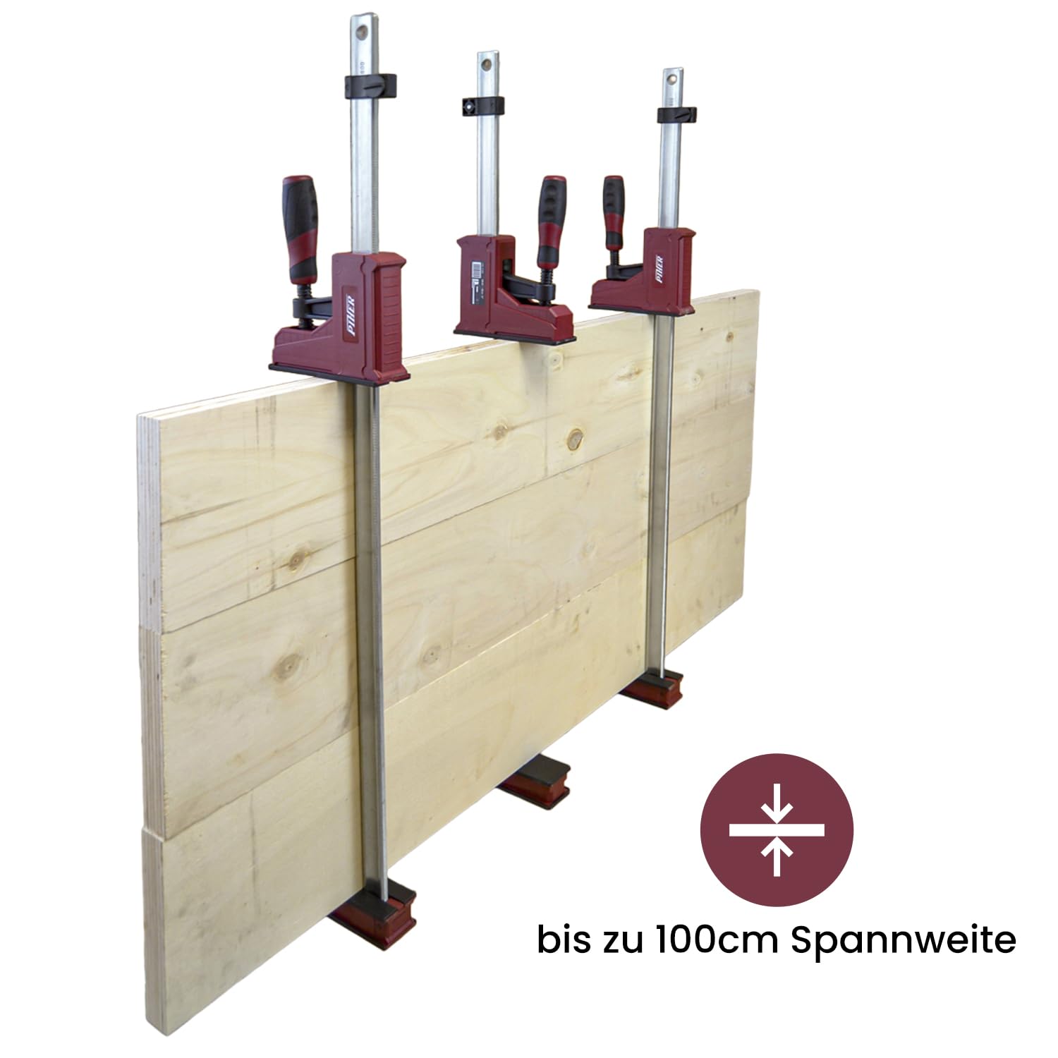 Piher Zacisk korowy PRL 95 do prac z drewna | zestaw 2 szt. - rozpiętość 100 cm | mocny ścisk równoległy o sile 700 kg | kuta stal wyprodukowana w UE | naprężanie i rozprężanie