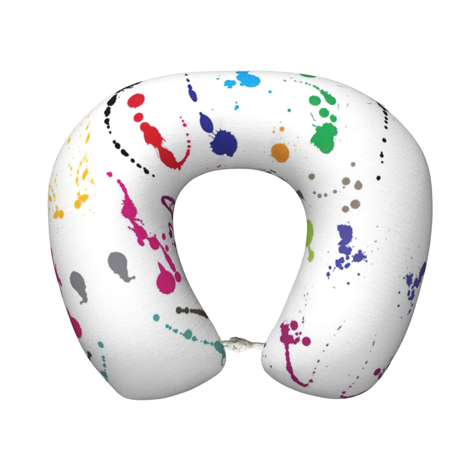 ASFgda U-Shape Memory Foam Abstract Paint Splashes Print Travel Pillow,Neck Support,Washable Cover For Airplane Car Home Office